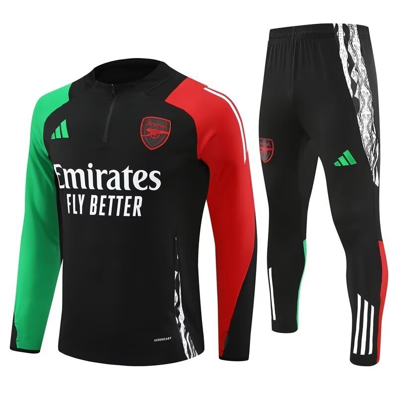 Arsenal Adidas 1/4 Zip Tracksuit Black/Green/Red | Adults